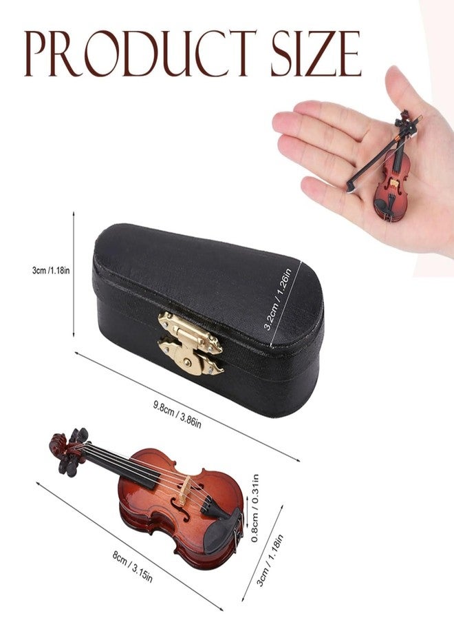 Moncer Wooden Miniature Violin with Stand, Bow and Case Mini Dollhouse Musical Instrument Display for Home Decoration 3.15 x 1.18 x 0.31in - Image 3